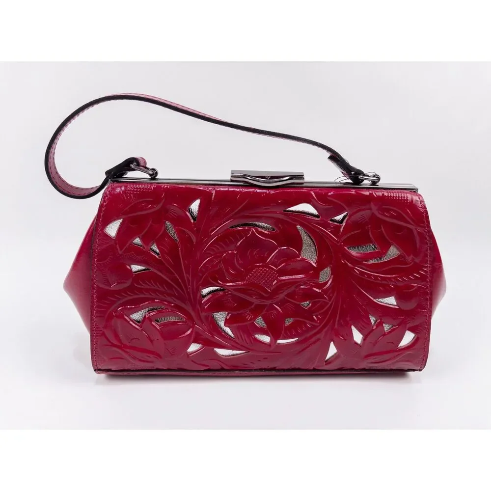 Patricia Nash Bovino Burgundy Red Tooled Leather Frame Satchel NWT